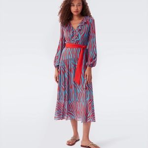 🌟SUPER SALE🌟 Diane Von Furstenberg JAXSON RUFFLED PRINTED CREPE DE CHINE DRESS